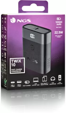 Photo de Batterie externe USB NGS Twix 10 - 10000mAh 22,5W (Noir)