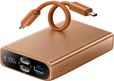 Photo de Batterie externe Vention FHZ 1x USB-C + 1x USB-A + 1x Lightning - 10000mAh (Marron)