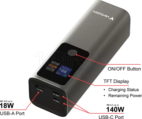 Photo de Batterie externe Verbatim Charge'n'Go - 27000mAh (Gris)