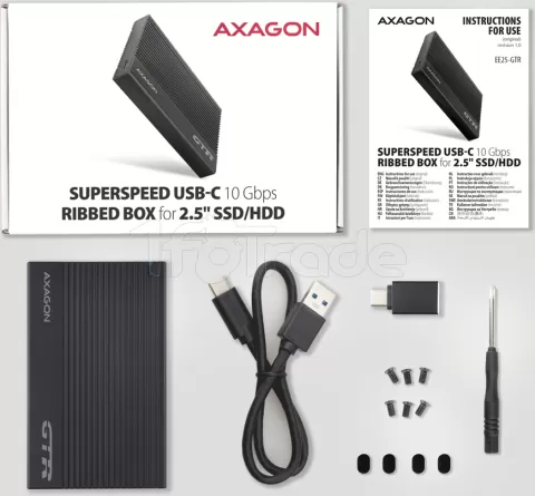 Photo de Boitier externe USB 3.1 Axagon EE25-GTR - S-ATA 2,5" (Noir)