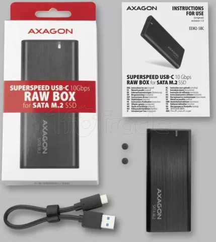 Photo de Boitier externe USB 3.1 Axagon EEM2-SBC - S-ATA M.2 Type 2280 (Noir)