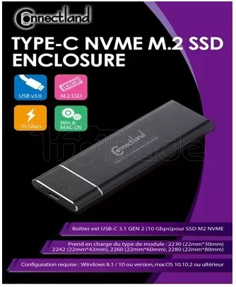 Photo de Boitier externe USB 3.1 Connectland - NVMe M.2 Type 2280 (Noir)