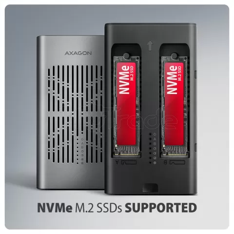 Photo de Boitier externe USB 3.2 Axagon Clone Master Box - 2x NVMe M.2 Type 2280 (Argent)