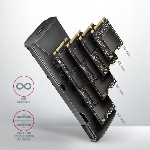 Photo de Boitier externe USB 3.2 Axagon EEM2-GTS2 - S-ATA/NVMe M.2 Type 2280 (Argent)