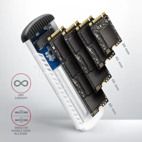 Photo de Boitier externe USB 3.2 Axagon EEM2-SA - S-ATA M.2 Type 2280 (Gris)