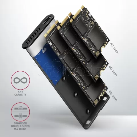 Photo de Boitier externe USB 3.2 Axagon EEM2-SB2 - S-ATA/NVMe M.2 Type 2280 (Noir)