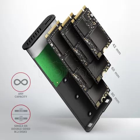 Photo de Boitier externe USB 3.2 Axagon EEM2-SBC - S-ATA M.2 Type 2280 (Noir)