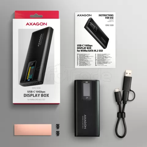 Photo de Boitier externe USB 3.2 Axagon EEM2-SD2B - S-ATA/NVMe M.2 Type 2280 (Noir)
