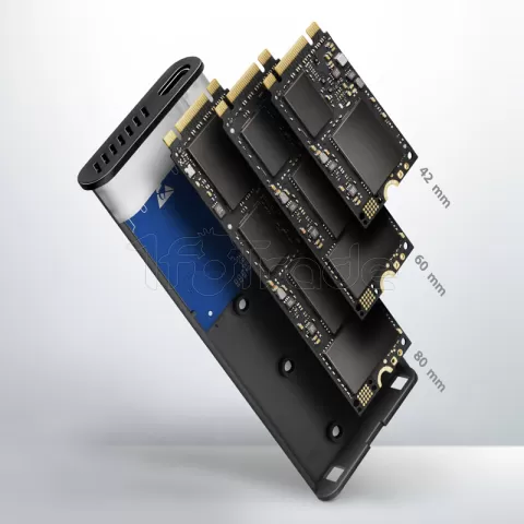 Photo de Boitier externe USB 3.2 Axagon EEM2-SG2 - S-ATA/NVMe M.2 Type 2280 (Argent)
