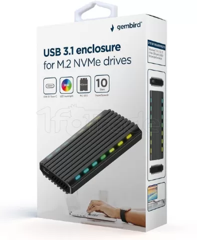 Photo de Boitier externe USB 3.2 Gembird RGB - S-ATA M.2 Type 2280 (gris)