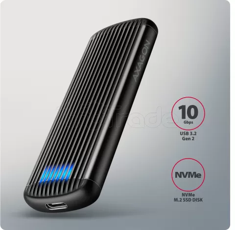 Photo de Boitier externe USB-C 3.1 Axagon EEM2-SC Ribbed - NVMe M.2 Type 2280 (Noir)