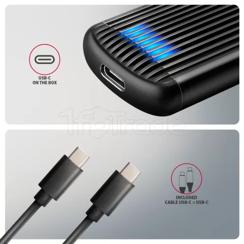 Photo de Boitier externe USB-C 3.1 Axagon EEM2-SC Ribbed - NVMe M.2 Type 2280 (Noir)