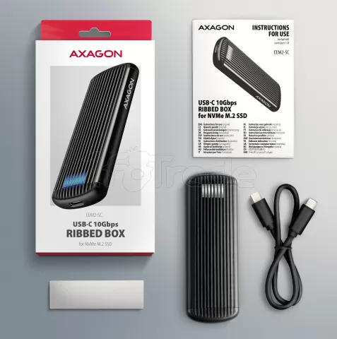 Photo de Boitier externe USB-C 3.1 Axagon EEM2-SC Ribbed - NVMe M.2 Type 2280 (Noir)