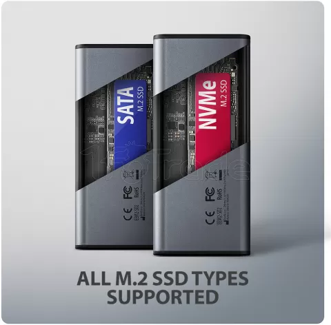 Photo de Boitier externe USB-C 3.2 Axagon EEM2-SD2 - S-ATA/NVMe M.2 Type 2280 (Noir)