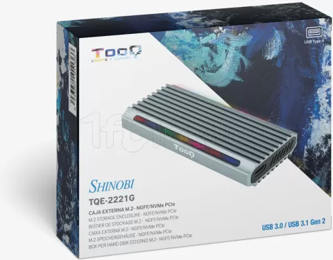Photo de Boitier externe USB-C 3.2 Tooq Shinobi RGB - S-ATA/NVMe M.2 Type 2280 (Gris)