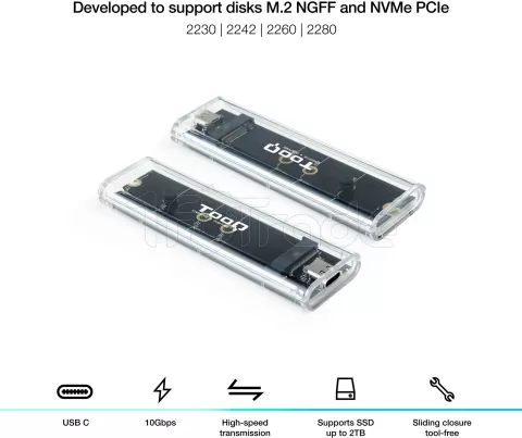 Photo de Boitier externe USB-C 3.2 Tooq TQE-2200 - M.2 NVMe Type 2280 (Transparent)