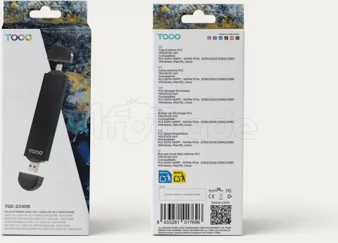 Photo de Boitier externe USB-C 3.2 / USB-A 3.0 TooQ TQE-2240B - NVMe M.2 Type 2280 (Noir)