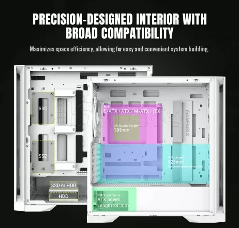 Photo de Boitier Grand Tour E-ATX Gamemax Leader 2 ARGB avec panneau vitré (Blanc)