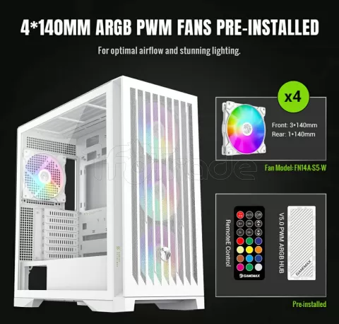 Photo de Boitier Grand Tour E-ATX Gamemax Leader 2 ARGB avec panneau vitré (Blanc)