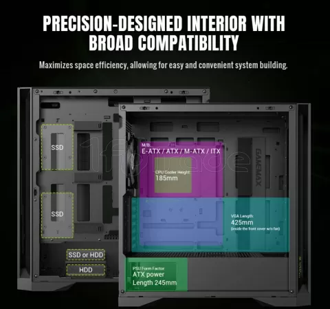 Photo de Boitier Grand Tour E-ATX Gamemax Leader 2  ARGB avec panneau vitré (noir)