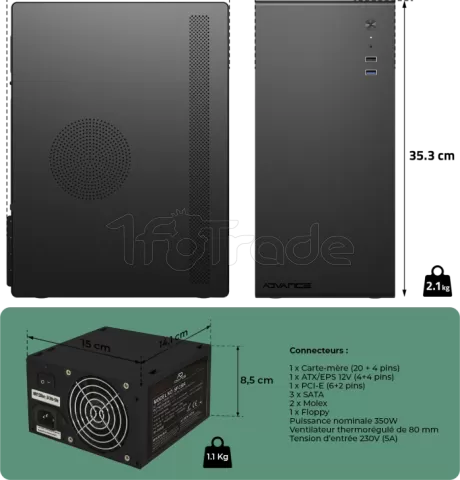 Photo de Boitier Mini Tour Micro ATX Advance Optima (Noir) + alimentation 350W