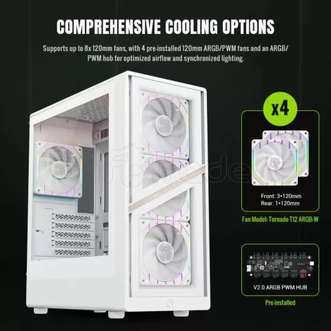 Photo de Boitier Mini Tour Micro ATX Gamemax Aeris 330 ARGB  avec panneau vitré (Blanc)