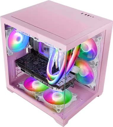 Photo de Boitier Mini Tour Micro ATX Mars Gaming MC-View avec panneaux vitrés (Rose)