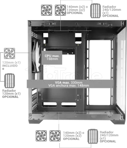 Photo de Boitier Mini Tour Micro ATX Mars Gaming MC-View2 avec panneaux vitrés (Blanc)
