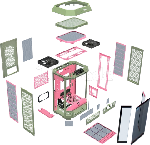 Photo de Boitier Mini Tour Micro ATX Thermaltake The Tower 300 avec panneaux vitrés (Vert/Rose)