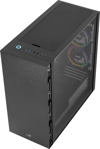 Photo de Boitier Moyen Tour ATX AeroCool Flo Saturn v1 RGB avec panneau vitré (Noir)