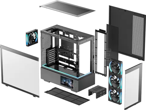 Photo de Boitier Moyen Tour ATX DeepCool CH690 LCD RGB avec panneaux vitrés (Noir)