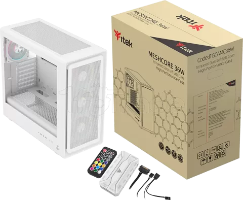 Photo de Boitier Moyen Tour ATX iTek Meshcore 36W ARGB avec panneau vitré (Blanc)