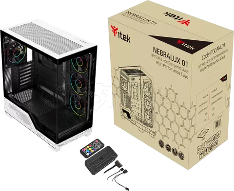 Photo de Boitier Moyen Tour ATX iTek Nebralux 01 ARGB avec panneaux vitrés (Noir/Blanc)
