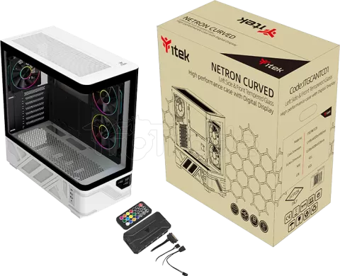 Photo de Boitier Moyen Tour ATX iTek Netron ARGB avec panneaux vitrés (Noir/Blanc)