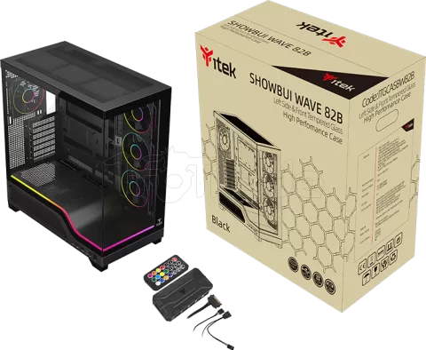 Photo de Boitier Moyen Tour ATX iTek Showbui Wave 82B ARGB avec panneaux vitrés (Noir)
