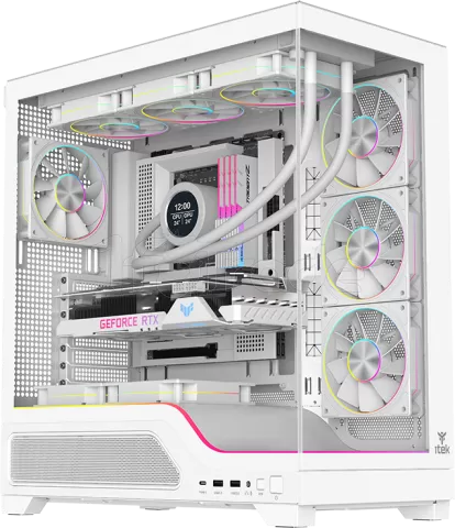 Photo de Boitier Moyen Tour ATX iTek Showbui Wave 82W ARGB avec panneaux vitrés (Blanc)
