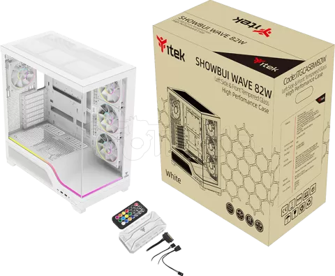 Photo de Boitier Moyen Tour ATX iTek Showbui Wave 82W ARGB avec panneaux vitrés (Blanc)