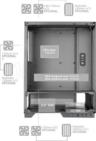 Photo de Boitier Moyen Tour ATX Mars Gaming MC-Pulsar avec panneaux vitrés (Noir)