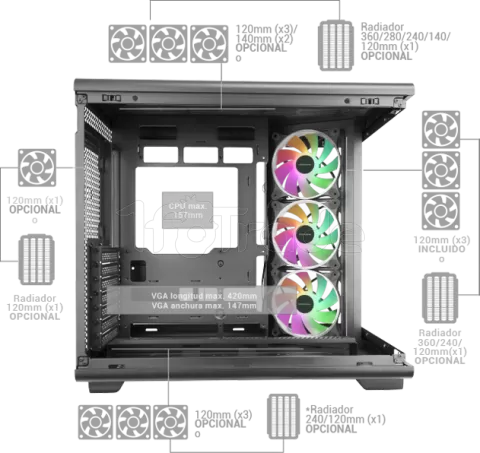 Photo de Boitier Moyen Tour ATX Mars Gaming MC-REV RGB avec panneaux vitrés (Noir)