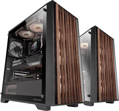 Photo de Boitier Moyen Tour ATX Mars Gaming MC-Wood avec panneau vitré (Noir/Transparent)