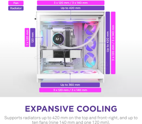 Photo de Boitier Moyen Tour ATX NZXT H9 Flow RGB avec panneaux vitrés (Blanc)