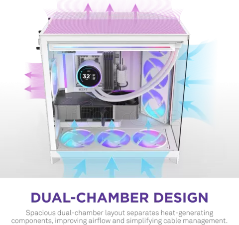 Photo de Boitier Moyen Tour ATX NZXT H9 Flow RGB avec panneaux vitrés (Blanc)