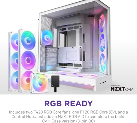 Photo de Boitier Moyen Tour ATX NZXT H9 Flow+ RGB avec panneaux vitrés (Blanc)