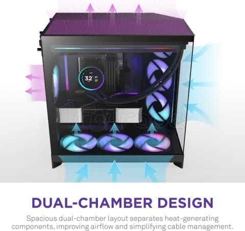 Photo de Boitier Moyen Tour ATX NZXT H9 Flow RGB avec panneaux vitrés (Noir)