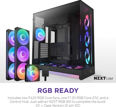 Photo de Boitier Moyen Tour ATX NZXT H9 Flow+ RGB avec panneaux vitrés (Noir)