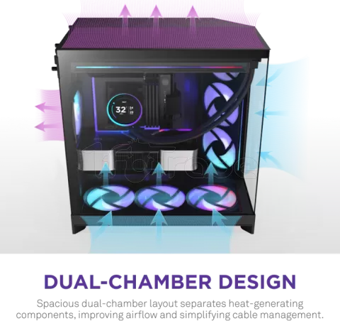 Photo de Boitier Moyen Tour ATX NZXT H9 Flow+ RGB avec panneaux vitrés (Noir)