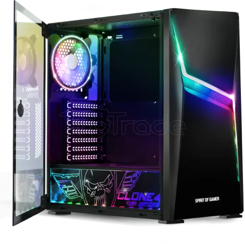 Photo de Boitier Moyen Tour ATX Spirit of Gamer Clone 4 RGB avec panneau vitré (Noir)