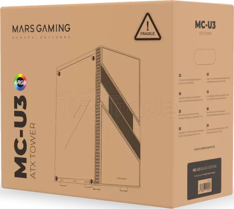 Photo de Boitier Moyen Tour XL-ATX Mars Gaming MC-U3 RGB avec panneau vitré (Noir)