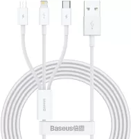 Photo de Cable 3 en 1 Baseus Superior USB 2.0 type A vers Micro USB, Type C & Lightning M/M 1,5m (Blanc)