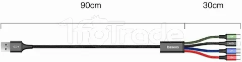 Photo de Cable 3en1 Baseus Rapid USB 2.0 type A vers Micro USB, Type C & 2x Lightning M/M 1,2m (Noir)